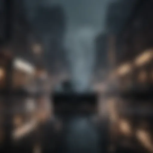 A dark, moody cityscape representing Gotham.