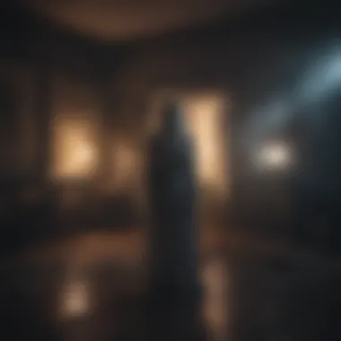 The Eerie Presence A ghostly figure in a dimly lit room