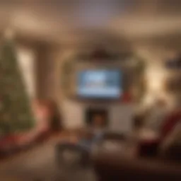 A cozy living room scene with holiday decorations