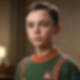 A young boy with a thoughtful expression, embodying Sheldon Cooper's character.