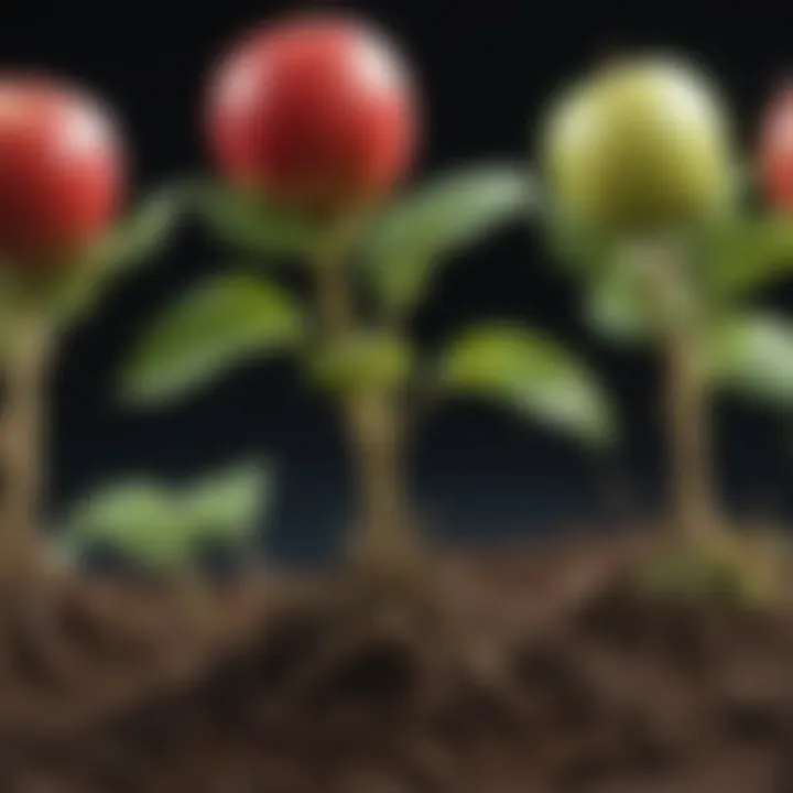 Intricate illustration showing the growth stages of an apple seedling