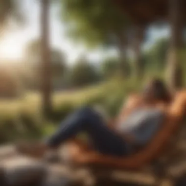 Illustration of a person relaxing and enjoying an audiobook outdoors