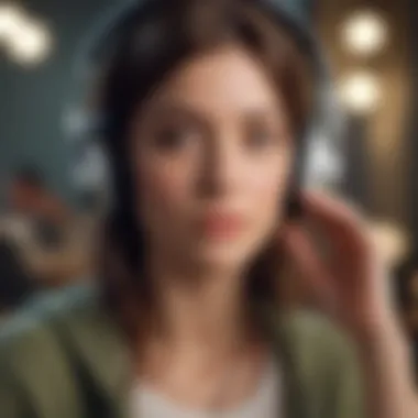 Illustration depicting a person with headphones listening to an audiobook