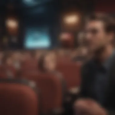 Audience eagerly waiting at a movie theater for a premiere