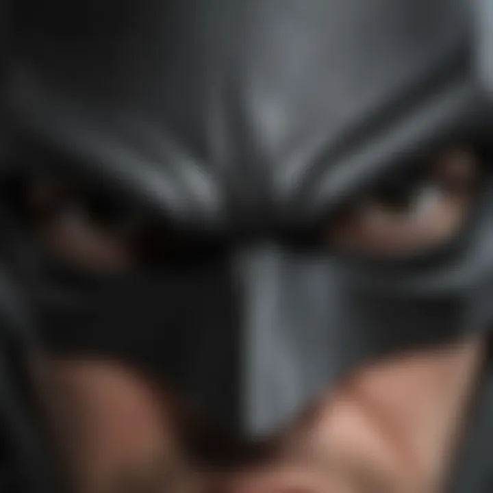 Close-up of Batman's determined eyes behind the iconic mask