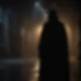 Mysterious silhouette of a cloaked figure in the shadows