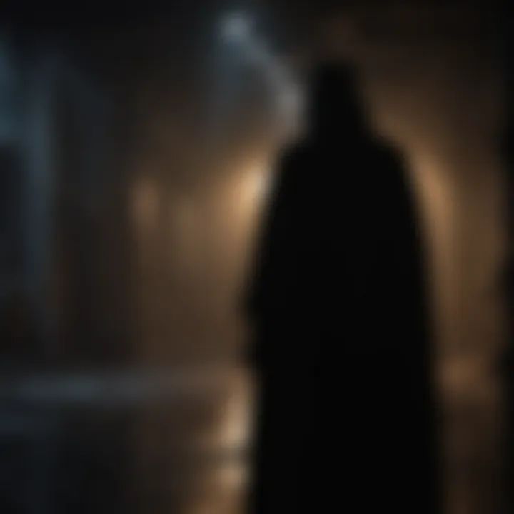 Mysterious silhouette of a cloaked figure in the shadows