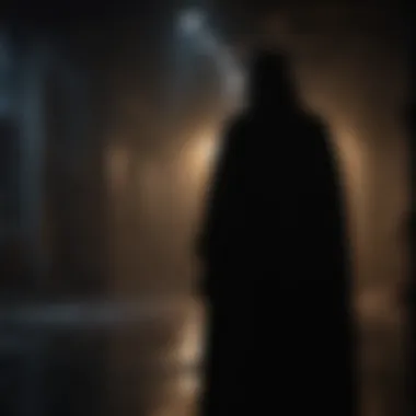 Enigmatic Presence in Darkness Mysterious silhouette of a cloaked figure in the shadows