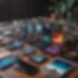 A selection of refurbished smartphones displayed on a table, showcasing various models.