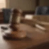 A close-up of a gavel symbolizing justice in the courtroom.