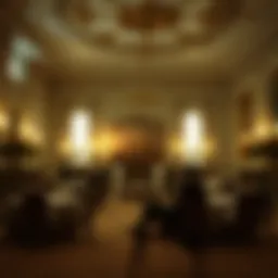 A lavish ballroom scene showcasing the elegance and grandeur of Regency-era society.