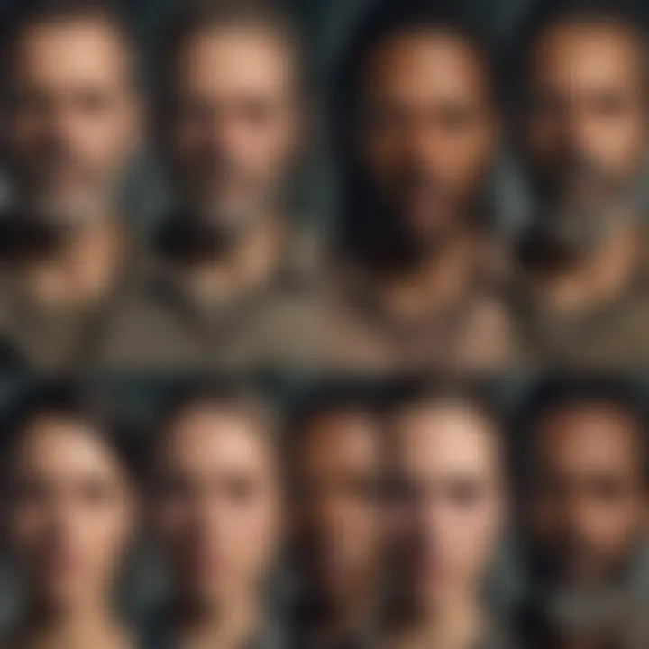 A montage of key characters from The Walking Dead showcasing their evolution over the seasons