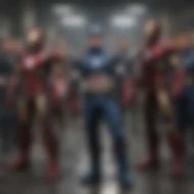 The Avengers team assembling in a coordinated stance