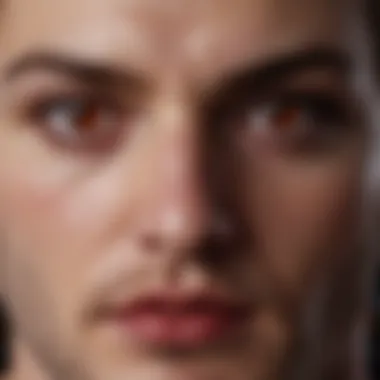 Mesmerizing Stare: Into the Abyss of Immortality Close-up of a vampire's piercing gaze with hypnotic crimson eyes