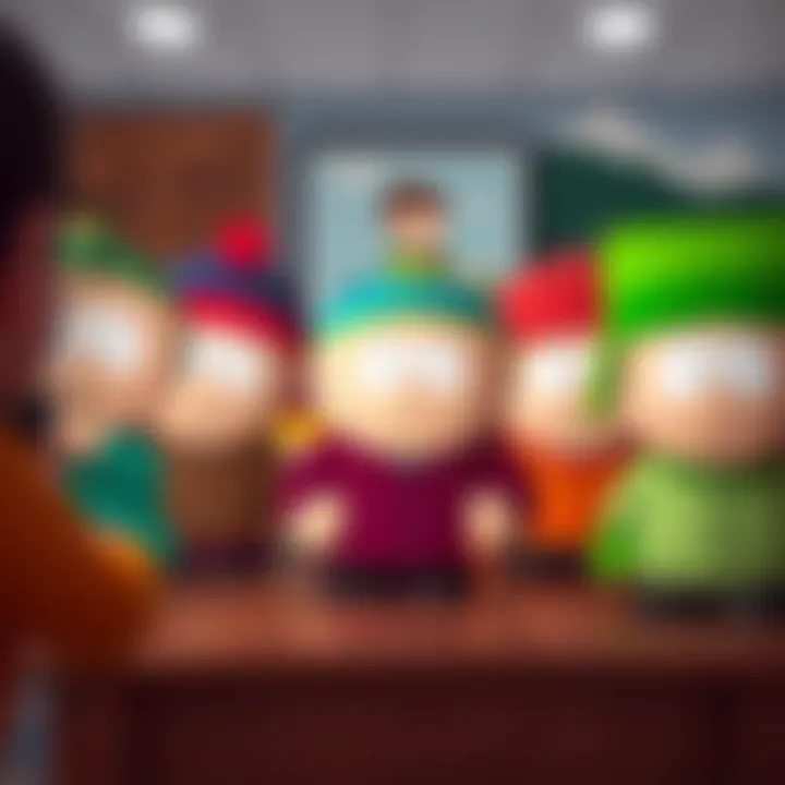 Artistic depiction of cultural impact of South Park on society