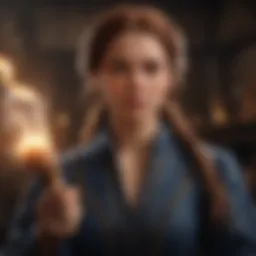 Enigmatic female figure casting a spell