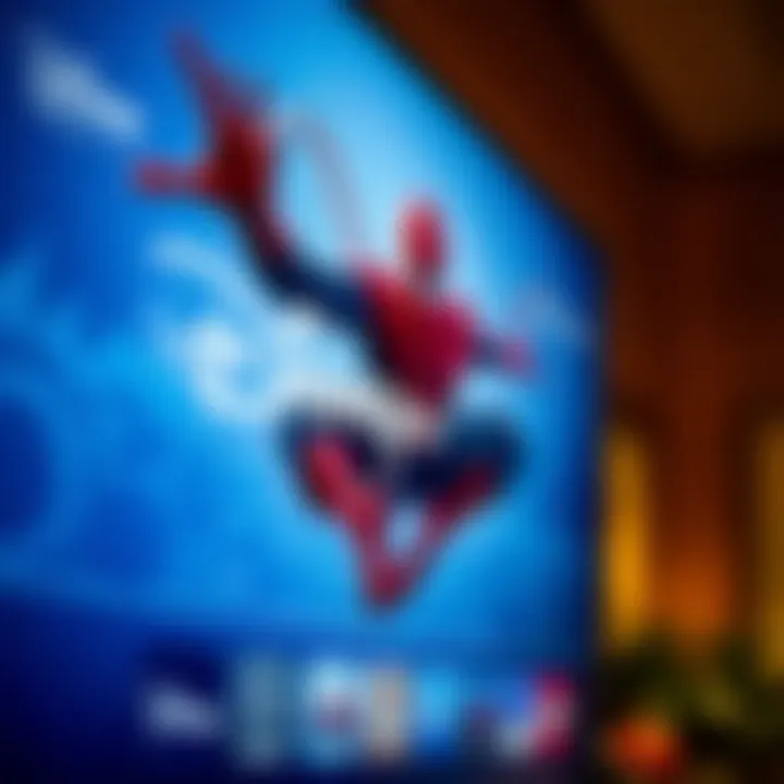 A close-up of a television screen displaying the Disney Plus interface.