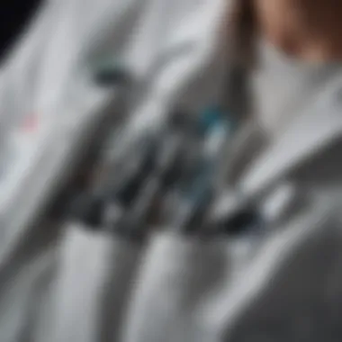 Utility in Every Stitch Close-up of a doctor's pocket filled with essential medical tools