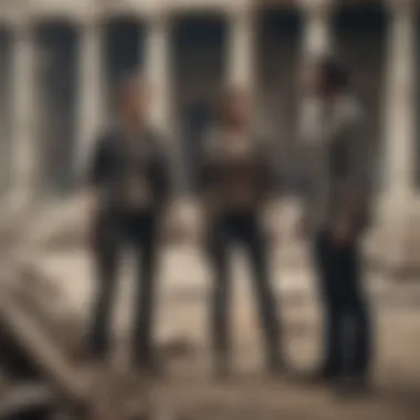 Tense Confrontation in Ruins Dramatic confrontation between two key figures in ruins