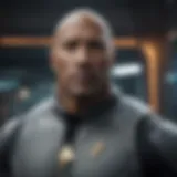 Dwayne Johnson in a futuristic setting reminiscent of Star Trek