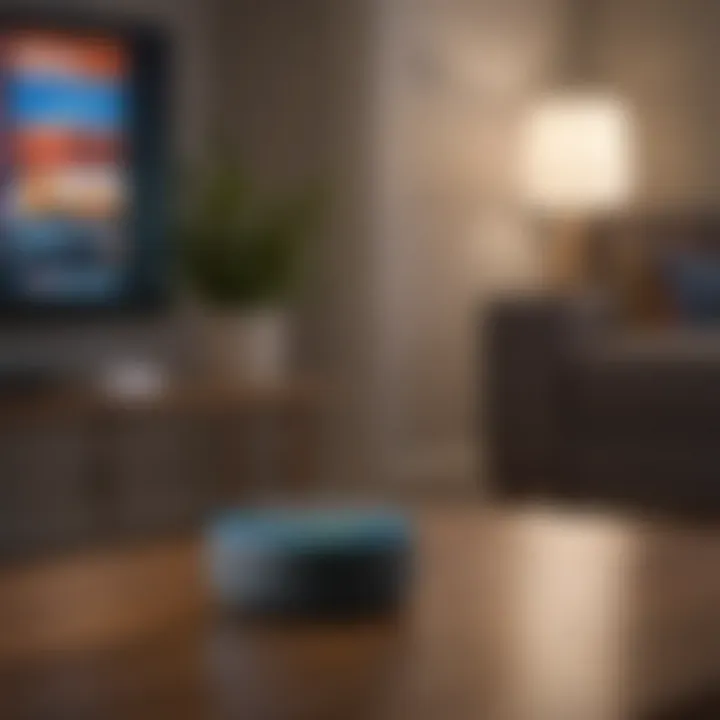 Echo Dot with smart home gadgets in background