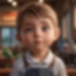 A whimsical scene from a classic animated film featuring adorable characters