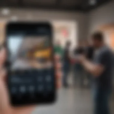 Enhanced User Experience with Small Screens User interacting with a small screen Android phone in a modern setting