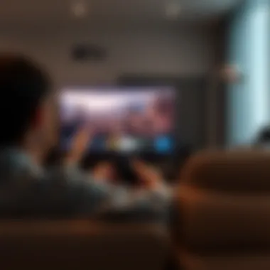 User engaging with Apple TV on a cozy sofa
