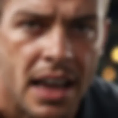 Close-up of intense facial expression during action scene