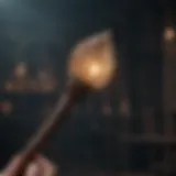 A beautifully designed Harry Potter wand glowing with magical energy