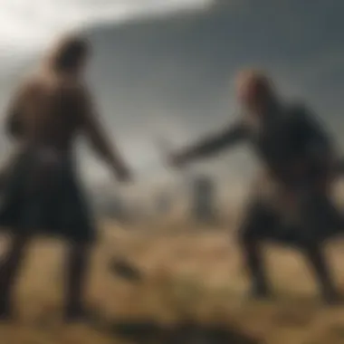 Dramatic scene of a battle in the Scottish Highlands