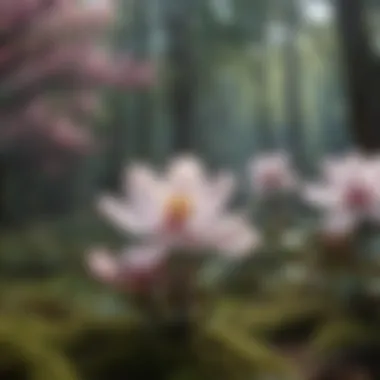 An ornate magnolia flower blooming in a mysterious forest