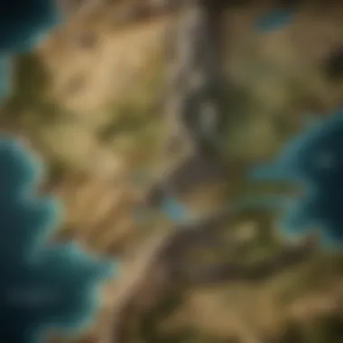 Map of Middle-Earth A richly detailed map of Middle-Earth showcasing key locations from 'The Hobbit' and 'The Lord of the Rings'.