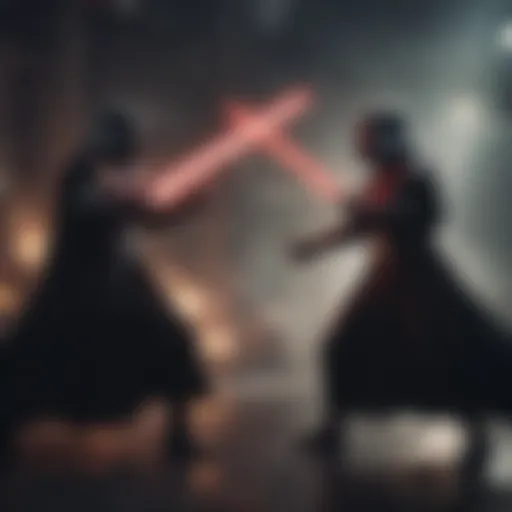 Sith Lord wielding a red lightsaber in a fierce duel