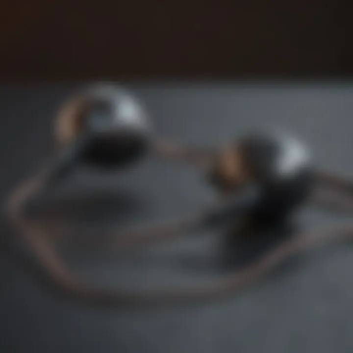 Close-up of cord earbuds highlighting sound quality