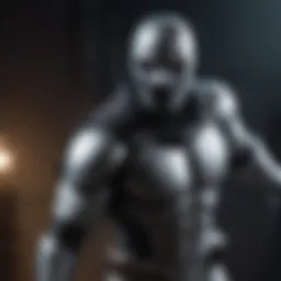 A dark and moody depiction of Moon Knight in action, showcasing his unique costume and fighting style.