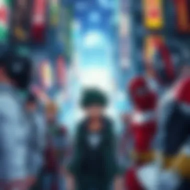 The Superhero Society of My Hero Academia The vibrant world of My Hero Academia, capturing the essence of a bustling society with superheroes.