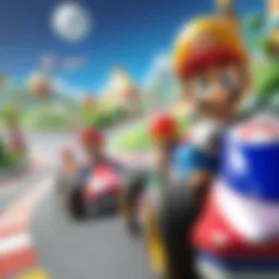 An intricate depiction of Mario Kart tracks showcasing vibrant environments.