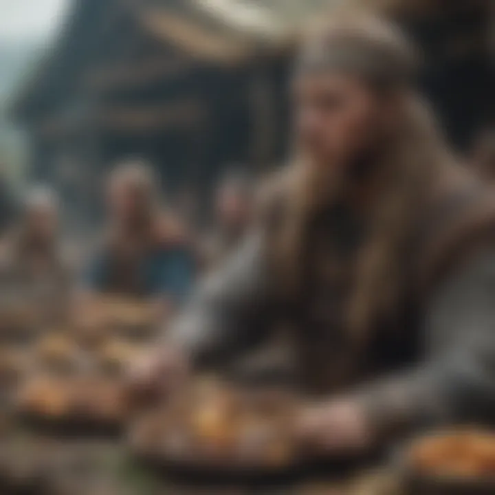 Intricate portrayal of Viking culture through a feast.