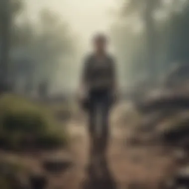 Survival in a Post-Apocalyptic World Dramatic scene of survival in a post-apocalyptic landscape