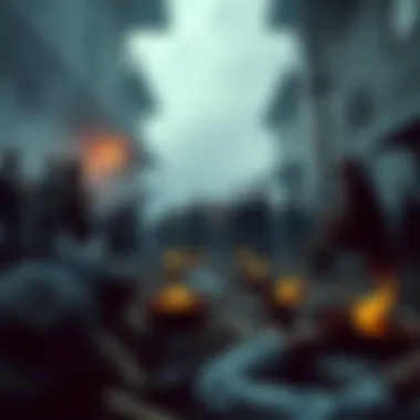 Community Thriving in Chaos An intricate depiction of a community thriving amid chaos