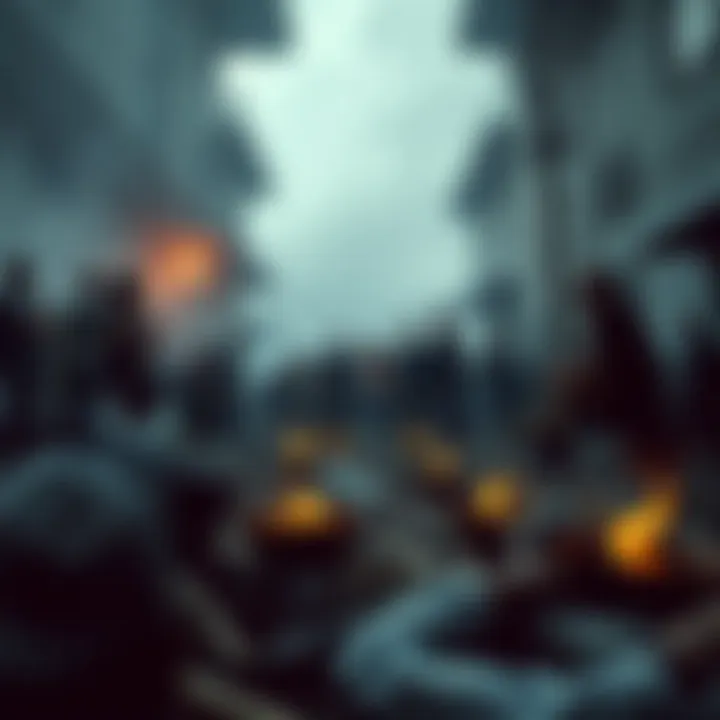 Community Thriving in Chaos An intricate depiction of a community thriving amid chaos
