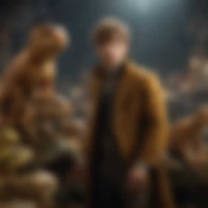 A breathtaking view of the magical Newt Scamander amidst fantastical creatures