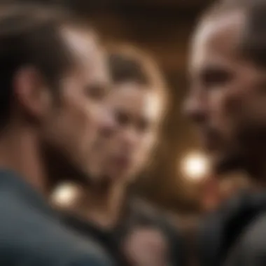 Dramatic Confrontation Close-up of characters in intense discussion with dramatic lighting
