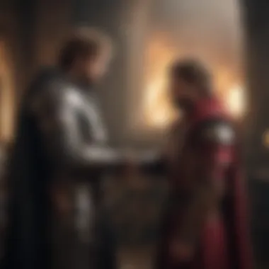 A dramatic scene illustrating the conflict between Stark and Lannister houses.