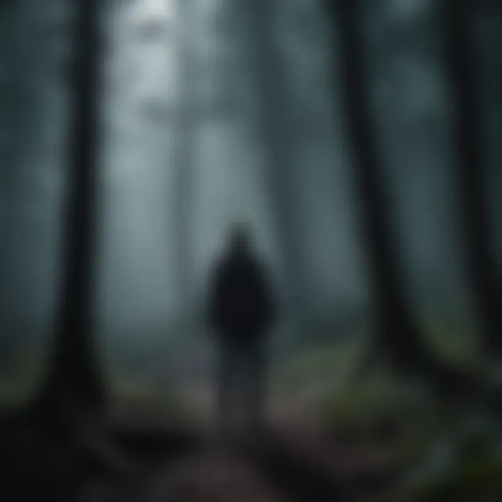 Mysterious silhouette in the dark forest