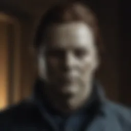 The iconic mask of Michael Myers in a dark setting