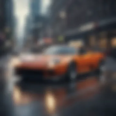 Urban Velocity Sleek high-performance car racing through city streets