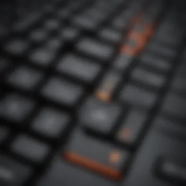 Close-up of laptop keyboard with illuminated keys