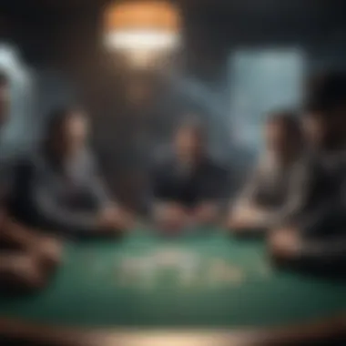 Graphic depiction of a poker table with intense players in a smoky room